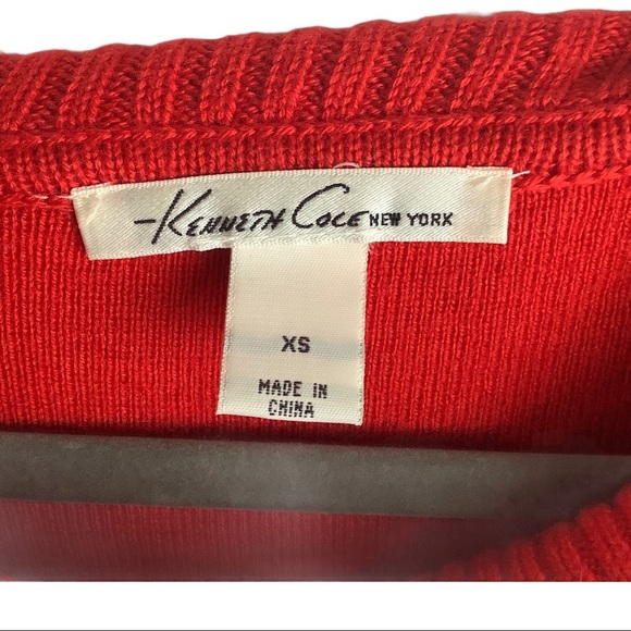Kenneth Cole Sweater Women Red XS Wool Blend Off Shoulder New York Button Sleeve - Picture 2 of 3